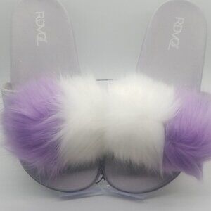 Faux Fur Silver glitter slides #PurpleSky